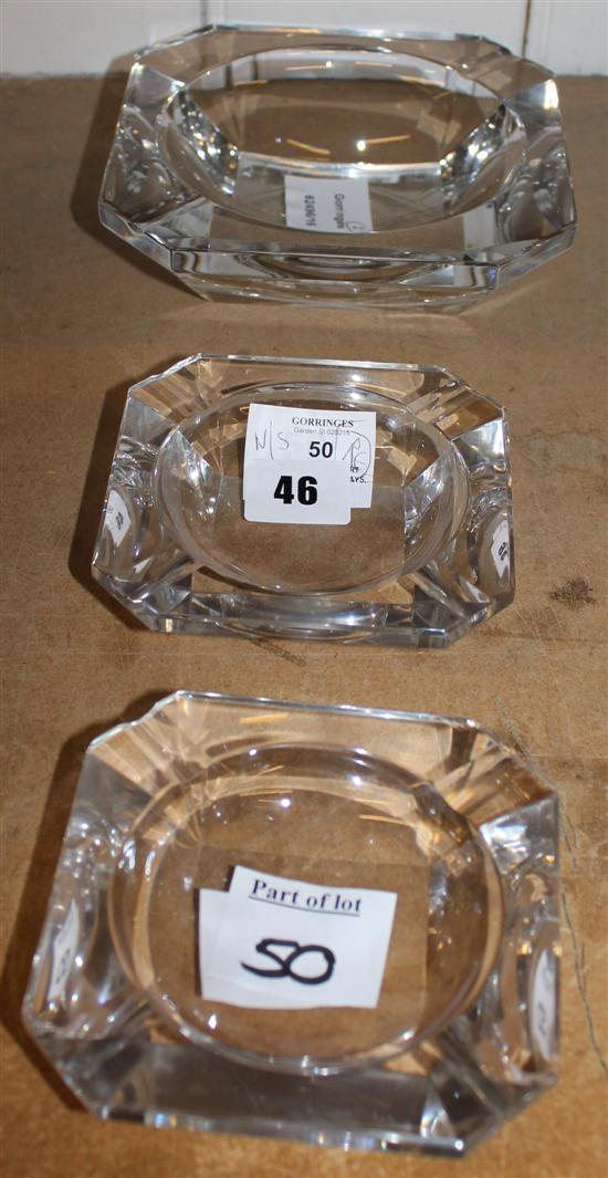 Two Val St.Lambert glass square ashtrays, signed(-)